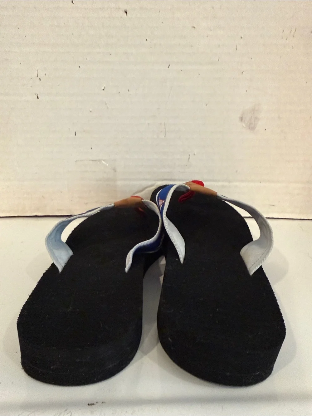 L.L. Bean Black Flip Flops with Blue Straps & Sailboat Motif (Sz 3-4)